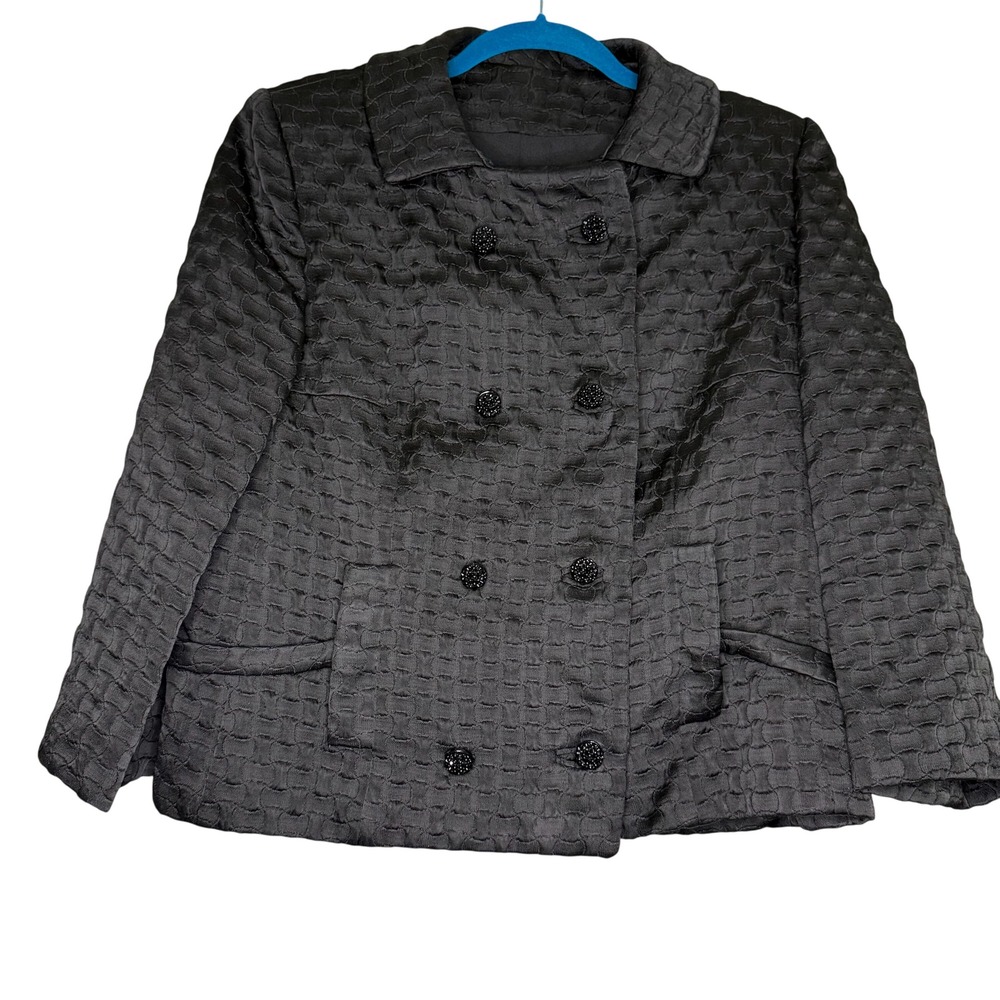 Vintage 60s Adolph Zelinka Double Breasted Black Blazer Cropped Coat Satin MED 8